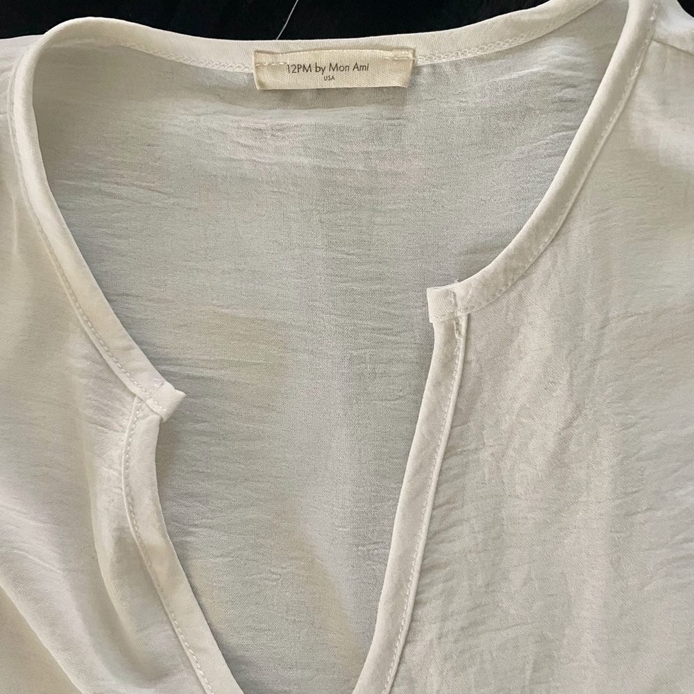 12PM by Mon Ami Ivory Short Sleeve V-Neck Blouse with Front Twist Detail - Picture 4 of 6
